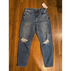 American Eagle AEO Womens Soft Knit Mom Jean Distressed Sz 6 Medium Wash